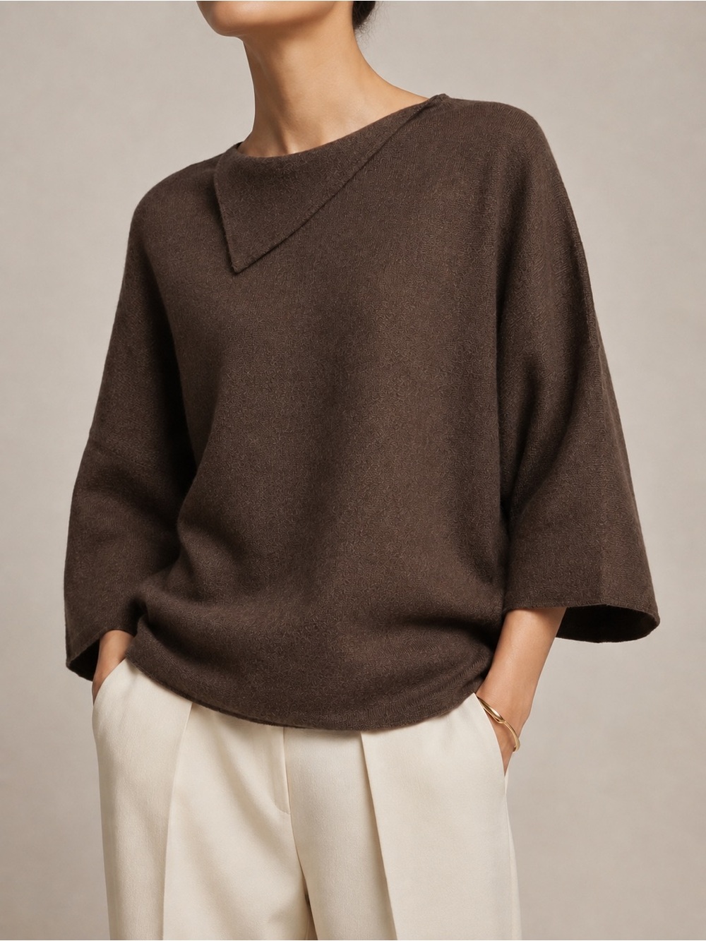 Zara NWT Chocolate Brown Asymmetrical Draped Knit Sweater M
